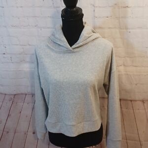 For The Republic Light Gray Hooded Cropped  Ribbed Sweater  PL